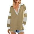 thumbnail image 1 of BLVB Womens Oversized Long Sleeve Sweatshirt Color Block V Neck Casual Loose Fall Pullover Tops, 1 of 7