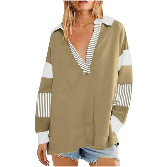 BLVB Womens Oversized Long Sleeve Sweatshirt Color Block V Neck Casual Loose Fall Pullover Tops