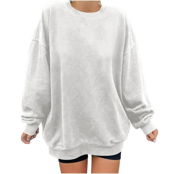 BLVB Womens Oversized Sweatshirts Crew Neck Solid Color Pullover Sweaters Casual Comfy Fall Fashion Outfits Clothes White A3