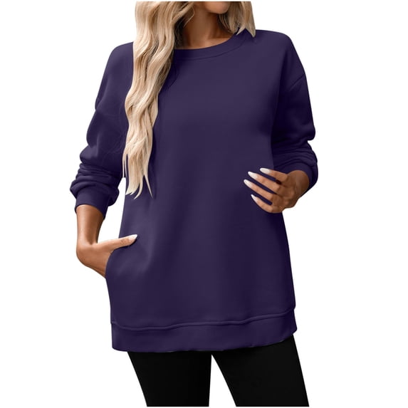BLVB Womens Oversized Sweatshirts Crewneck Long Sleeve Casual Tops Fleece Pullover Fall Winter Fashion Clothes with Pocket