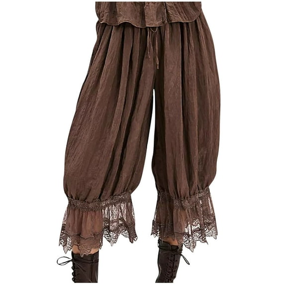 BLVB Womens Pajama Pants Lace Trim Bloomers Elastic Mid Rise Ruffle Cropped Capri Pants Lounge Pjs Bottoms