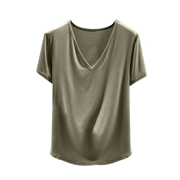 BLVB Womens Pajama Shirts V Neck Short Sleeve Summer Tops Casual Comfy Solid Color Tees Sleepwear Loungewear
