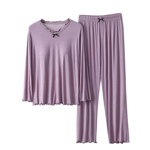 BLVB Womens Pajamas 2 Piece Outfits Casual Soft Crewneck Long Sleeve Tops and Pants Sets Sleepwear with Chest Pad