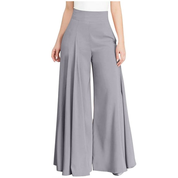 BLVB Womens Palazzo Long Pants High Waist Wide Leg Stretchy Solid Trendy Loose Casual Comfy Flowy Trousers (S~5XL)