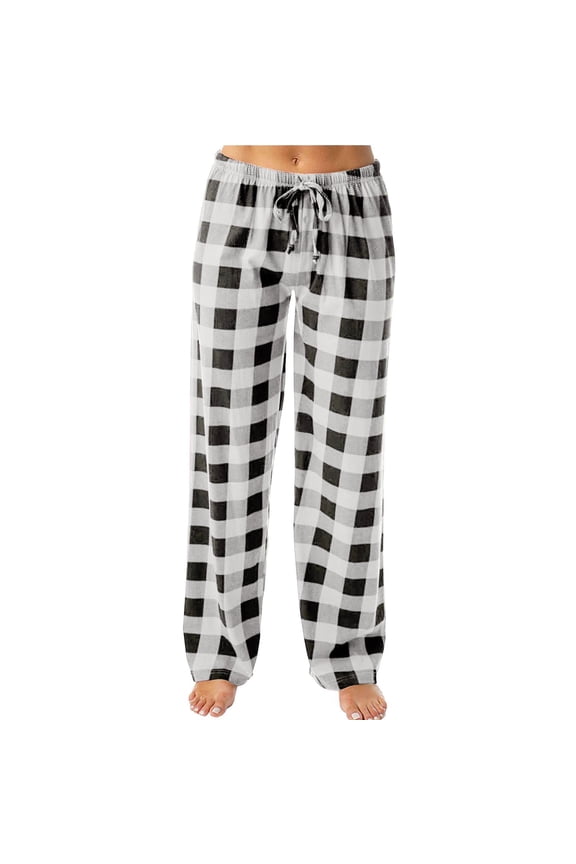 Womens Plaid Pajama Pants Comfy Loose Fit Lounge Sleep Bottom Wide Leg PJ Pants for Women with Drawstring Gray