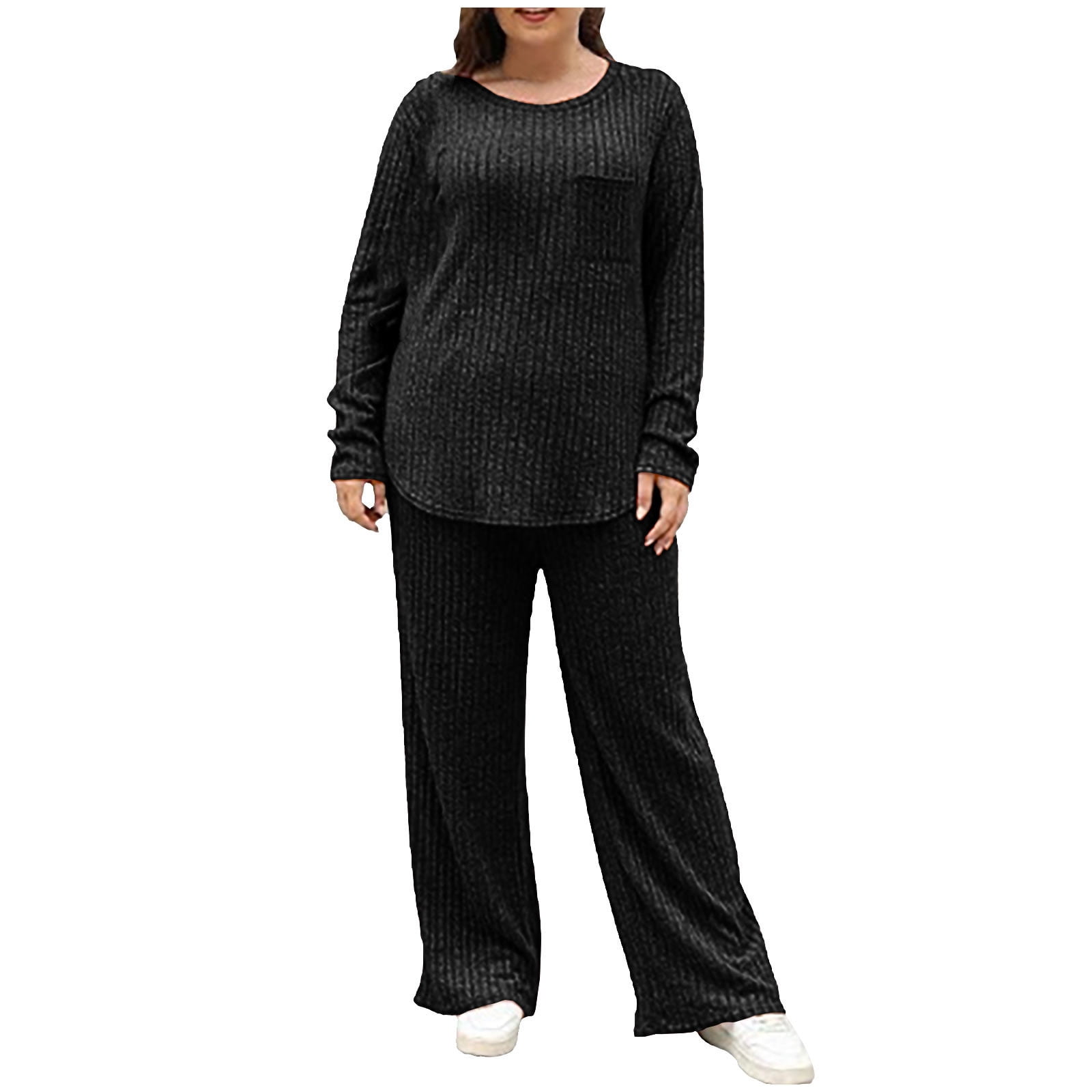 Plus Size 2 Piece Long Sleeve Shirt Top & Wide Leg Pants