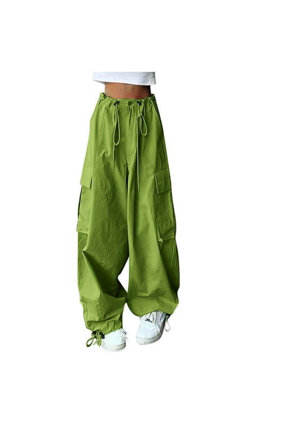 Womens Plus Size Cargo Pants Casual Baggy Drawstring Wide Leg Joggers Teen Girls Streetwear Trousers with Pockets