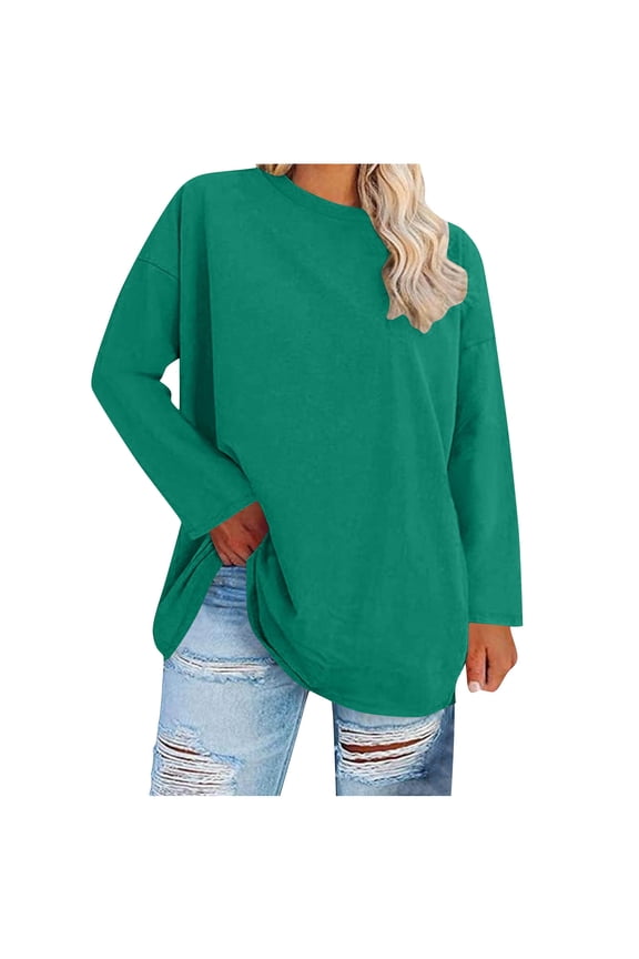 Womens Plus Size Long Sleeve Shirts Crewneck Casual Tunic Tops Basic T Shirts Loose Fit Tee Tops