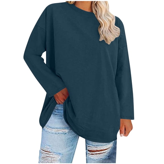BLVB Womens Plus Size Long Sleeve Shirts Crewneck Casual Tunic Tops Basic T Shirts Loose Fit Tee Tops