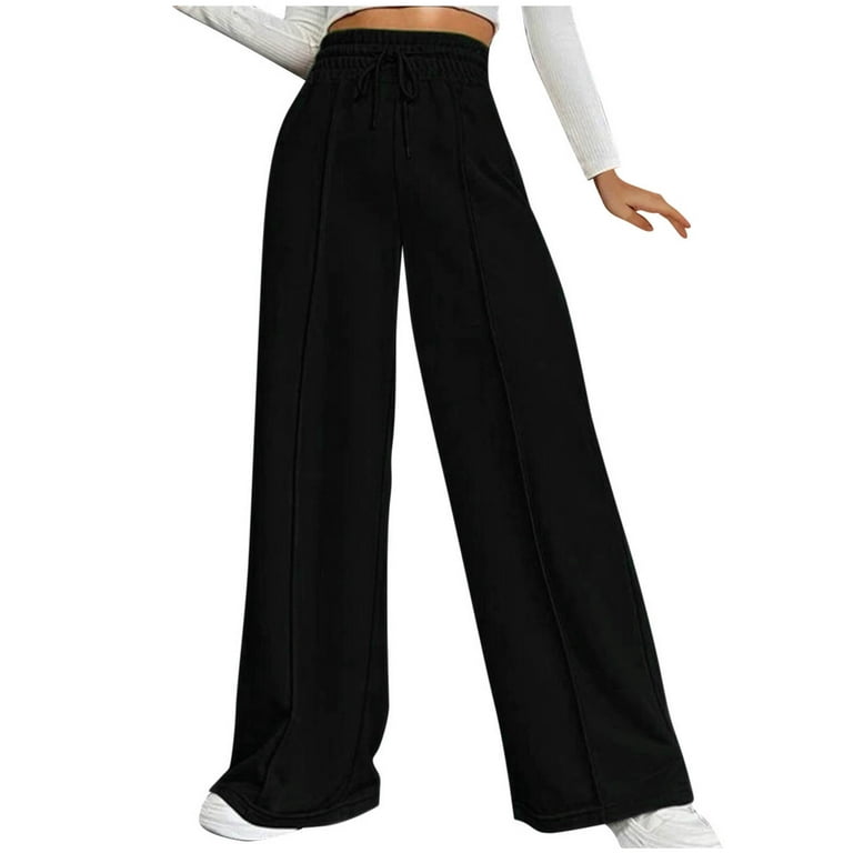 BLVB Womens Plus Size Pants High Waisted Drawstring Wide Leg Pants Solid  Color Casual Loose Ladies Lounge Trousers
