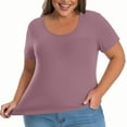 thumbnail image 1 of BLVB Womens Plus Size Tops Padded Built-in-Bra T-Shirts Short-Sleeve Crew Neck Workout Lounge Pajama Tops Sleep Tees, 1 of 7