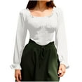 thumbnail image 1 of BLVB Womens Renaissance Crop Tops Ruffle Smocked Waist Boho Shirt Long Sleeve off Shoulder Blouse for Party Club, 1 of 7
