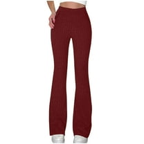 BLVB Womens Ribbed Knit Flare Pants Elastic High Waist Bootcut Yoga Lounge Pants Trousers with Pockets