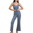 thumbnail image 1 of BLVB Womens Ribbed Pajamas Set Lace Trim Cami Top and Wide Leg Long Pants Sleepwear Pjs Lounge Set S-XL, 1 of 5