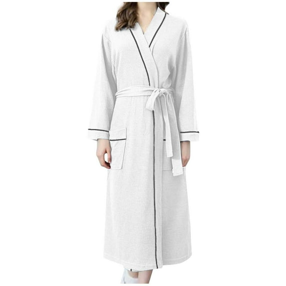 BLVB Womens Robe Soft Knit Long Bathrobe with Pockets Lightweight Loungewear Sleepwear for Women with Long Sleeve