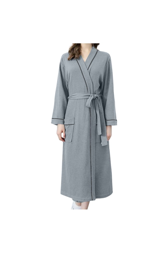 Womens Robe Soft Knit Long Bathrobe with Pockets Lightweight Loungewear Sleepwear for Women with Long Sleeve