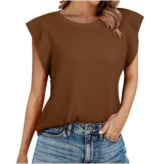 BLVB Womens Ruffle Sleeve Shirt Tank Top Blouse Sleeveless Plain Tee Shirt Ladies Dressy Tops Casual Summer Clothes
