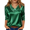 thumbnail image 1 of BLVB Womens Satin Blouse Cowl Neck Draped Silky 3/4 Sleeve Dressy Shirts Tops Spring Summer Fall Trendy Fashion Business Casual Outfit, 1 of 5