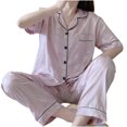 thumbnail image 1 of BLVB Women's Satin Silk Pajamas Set Short Sleeve Button down Shirt and Pants 2 Piece Outfits Sleepwear Pjs, 1 of 3