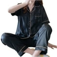 thumbnail image 1 of BLVB Womens Satin Pajama Sets Short Sleeve Sleepwear Soft Button down Shirts with Long Pants Nightwear Lounge Pj Set, 1 of 3