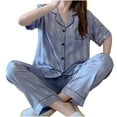 thumbnail image 1 of BLVB Womens Satin Pajama Sets Short Sleeve Sleepwear Soft Button down Shirts with Long Pants Nightwear Lounge Pj Set, 1 of 3