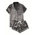 thumbnail image 1 of BLVB Womens Satin Pajamas Sets Short Sleeve Button Down Pjs Set Sleepwear 2 Piece Pjs Shorts Set Loungewear with Pocket, 1 of 4