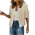 thumbnail image 1 of BLVB Womens Sequin Jacket Casual Long Sleeve Front Zip Party Jacket Sparkly Glitter Coats Outwear Clubwear Beige, 1 of 6