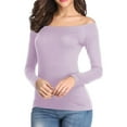 thumbnail image 1 of BLVB Womens Shirts off the Shoulder Tops Slim Shirts Going out Tops for Women Stretchy Party Blouses Purple, 1 of 6