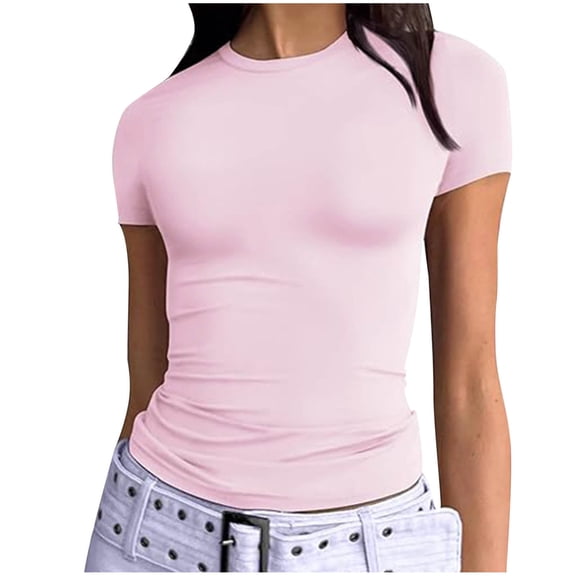 BLVB Womens Short Sleeve Boat Neck T-Shirts Going out Tops Compression Summer Basic Base Layer Tee Shirts Trendy Clothes 2025