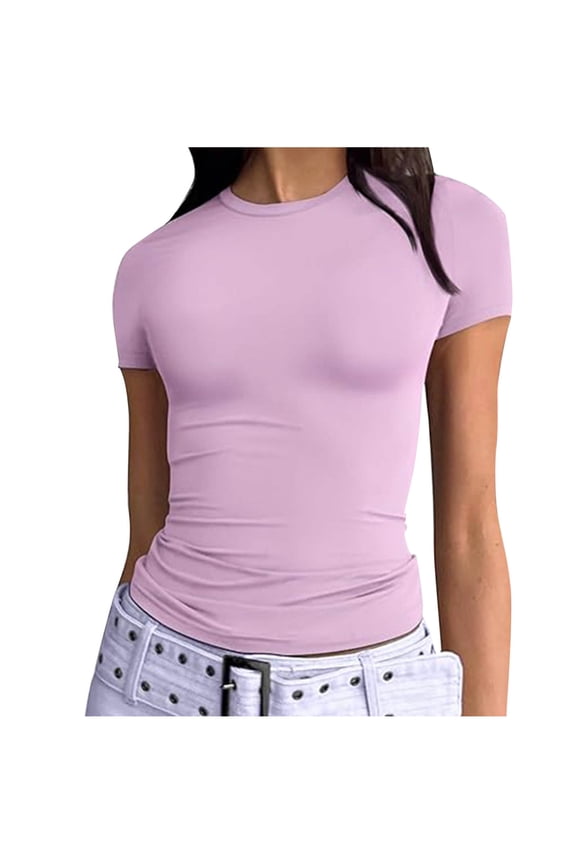 Womens Short Sleeve Boat Neck T-Shirts Going out Tops Compression Summer Basic Base Layer Tee Shirts Trendy Clothes 2025