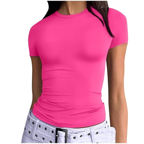 BLVB Womens Short Sleeve Boat Neck T-Shirts Going out Tops Compression Summer Basic Base Layer Tee Shirts Trendy Clothes 2025