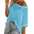 thumbnail image 1 of BLVB Womens Short Sleeve Crochet Sweater Lightweight Summer Tops Cover up Loose Hollow out Crewneck Pullover Beach Vacation Clothes, 1 of 6