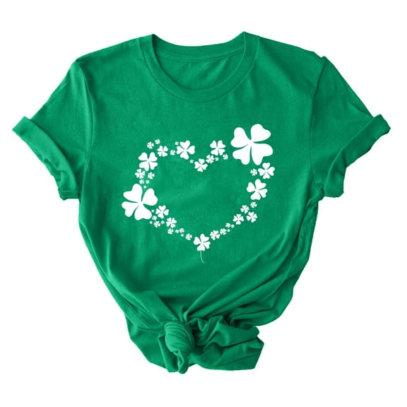 BLVB Womens Short Sleeve St. Patricks Day Tops Cute Shamrock Printed Tee Shirts Crewneck Casual Tunic Tops for Girls