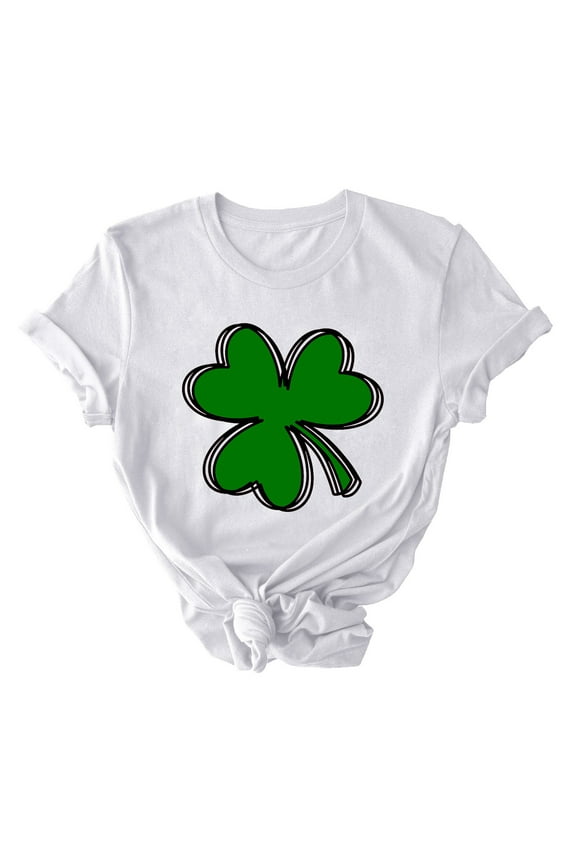 Womens Short Sleeve St. Patricks Day Tops Cute Shamrock Printed Tee Shirts Crewneck Casual Tunic Tops for Girls