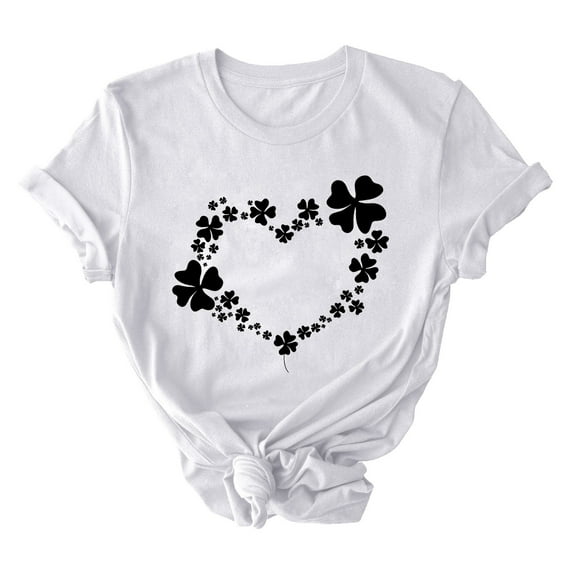 BLVB Womens Short Sleeve St. Patricks Day Tops Cute Shamrock Printed Tee Shirts Crewneck Casual Tunic Tops for Girls