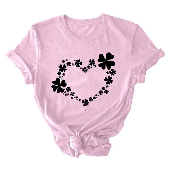 BLVB Womens Short Sleeve St. Patricks Day Tops Cute Shamrock Printed Tee Shirts Crewneck Casual Tunic Tops for Girls