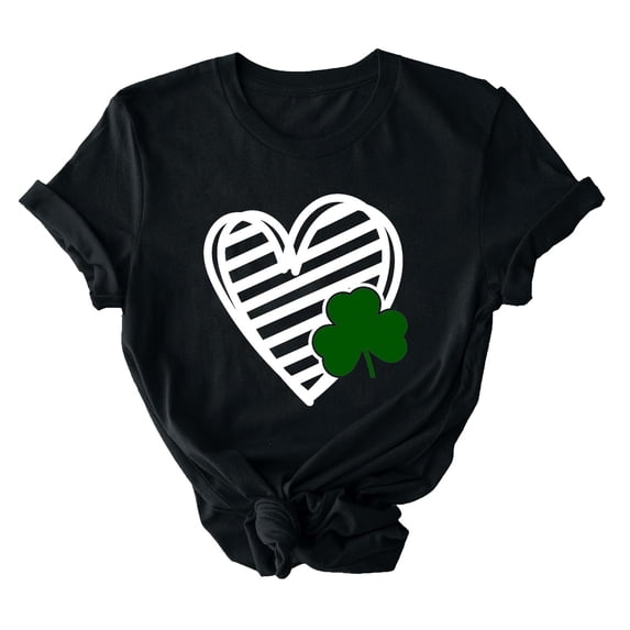 BLVB Womens Short Sleeve St. Patricks Day Tops Cute Shamrock Printed Tee Shirts Crewneck Casual Tunic Tops for Girls