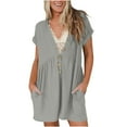 thumbnail image 1 of BLVB Womens Short Sleeve Summer Rompers Casual Loose V Neck Button Jumpsuits Short Romper Playsuits with Pockets, 1 of 5