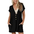 thumbnail image 1 of BLVB Womens Short Sleeve Summer Rompers Casual Loose V Neck Button Jumpsuits Short Romper Playsuits with Pockets, 1 of 6