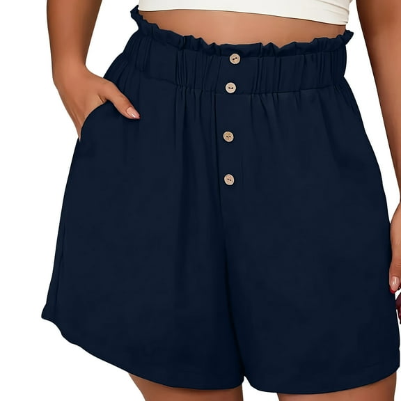 BLVB Womens Shorts Comfy Summer Elastic High Waist Casual Beach Lounge Shorts for Women Trendy with Pockets