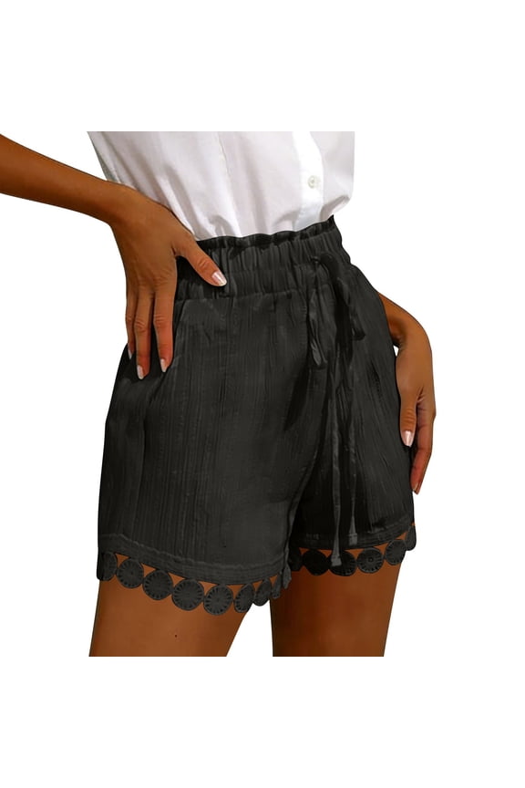 Womens Shorts Casual Loose Elastic Waist Drawstring Lace Boho Beach Cover up Shorts Summer Vacation Clothes