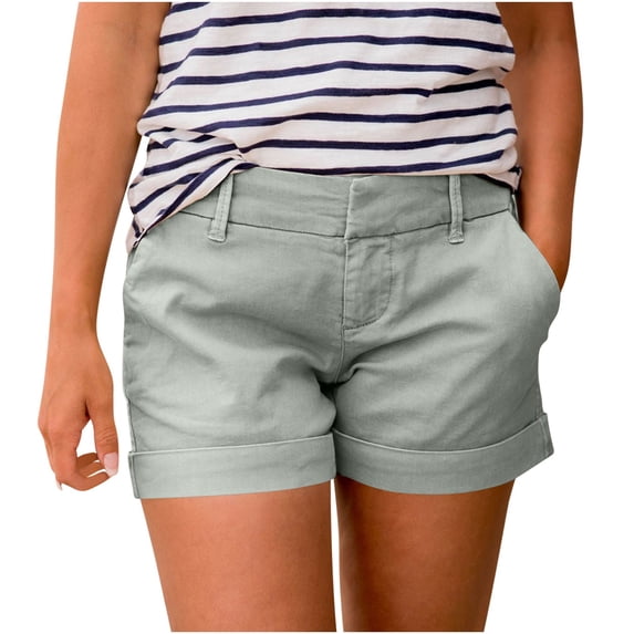 BLVB Womens Shorts Casual Summer High Rise Shorts Pockets Folded Hem Dressy Chino Shorts Pants Trousers