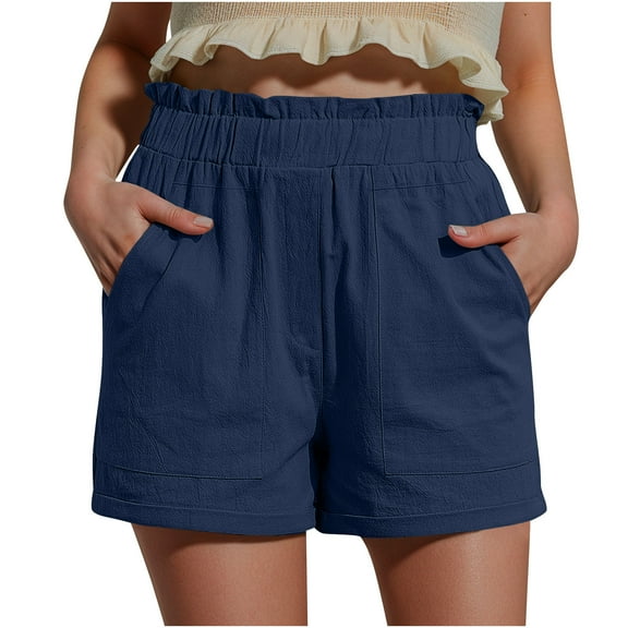 BLVB Womens Shorts Summer Solid Color Elastic Waist Casual Shorts Loose Comfy Beach Lounge Shorts with Pockets
