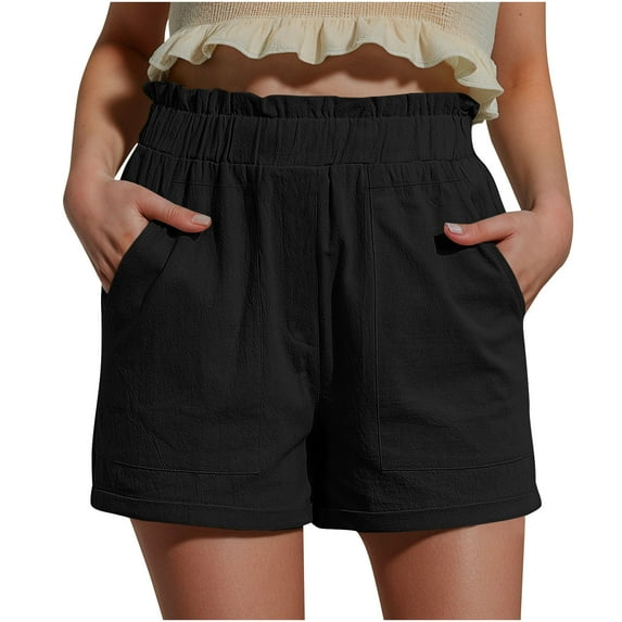 BLVB Womens Shorts Summer Solid Color Elastic Waist Casual Shorts Loose Comfy Beach Lounge Shorts with Pockets