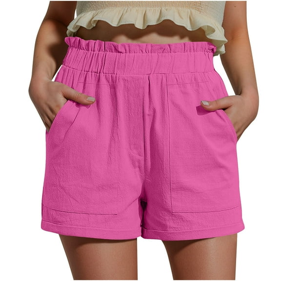 BLVB Womens Shorts Summer Solid Color Elastic Waist Casual Shorts Loose Comfy Beach Lounge Shorts with Pockets