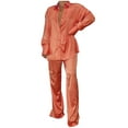 thumbnail image 1 of BLVB Womens Silk Satin 2 Piece Outfit Long Sleeve Lapel Button Down Tops Shirts Wide Leg Long Pants Loungewear Pajama Set, 1 of 3