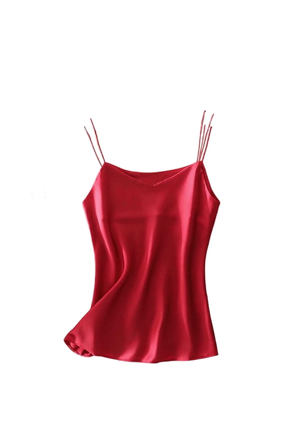 Womens Silk Satin Tank Top V Neck Camisole Cami Spaghetti Strap Top Loose Sleeveless Blouses Soft Dressy Tank Shirt