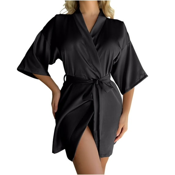BLVB Womens Silky Satin Short Robes Half Sleeve Wedding Party Bride Bridesmaid Bathrobe Sleepwear Nightdress Gowns