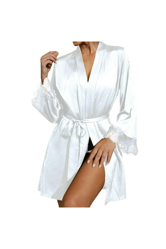 Womens Silky Satin Short Robes Lace Trim Wedding Bridal Party Bride Bridesmaid Bathrobe Loungewear Dressing Gowns