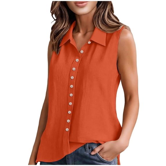 BLVB Womens Sleeveless Button down Shirt Collared Cotton Linen Blouse Casual Office Work Shirts Basic Tank Top for Summer
